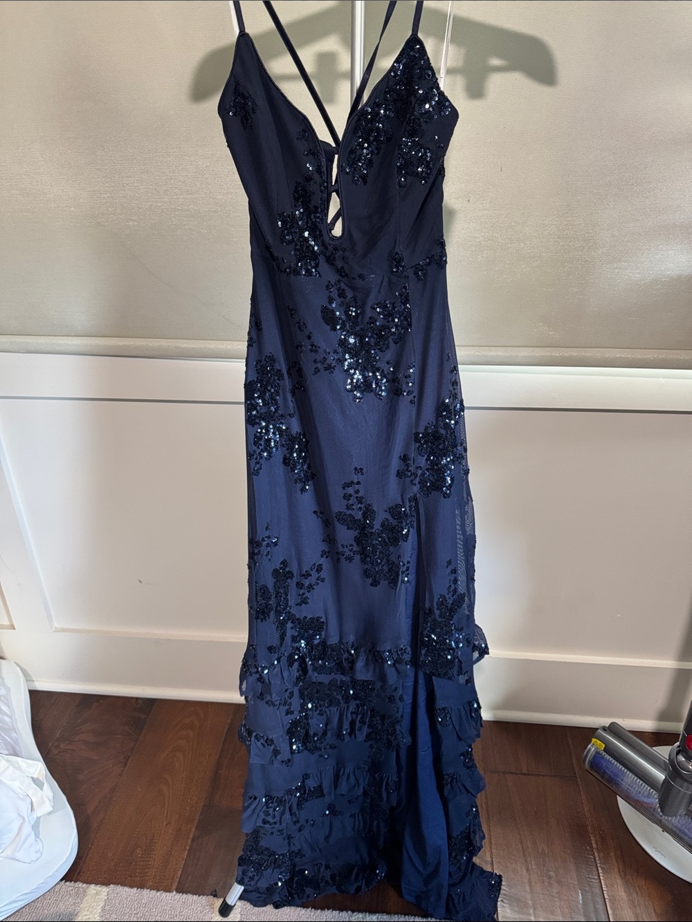 Lulu's Navy Sequin Strapless Evening Gown